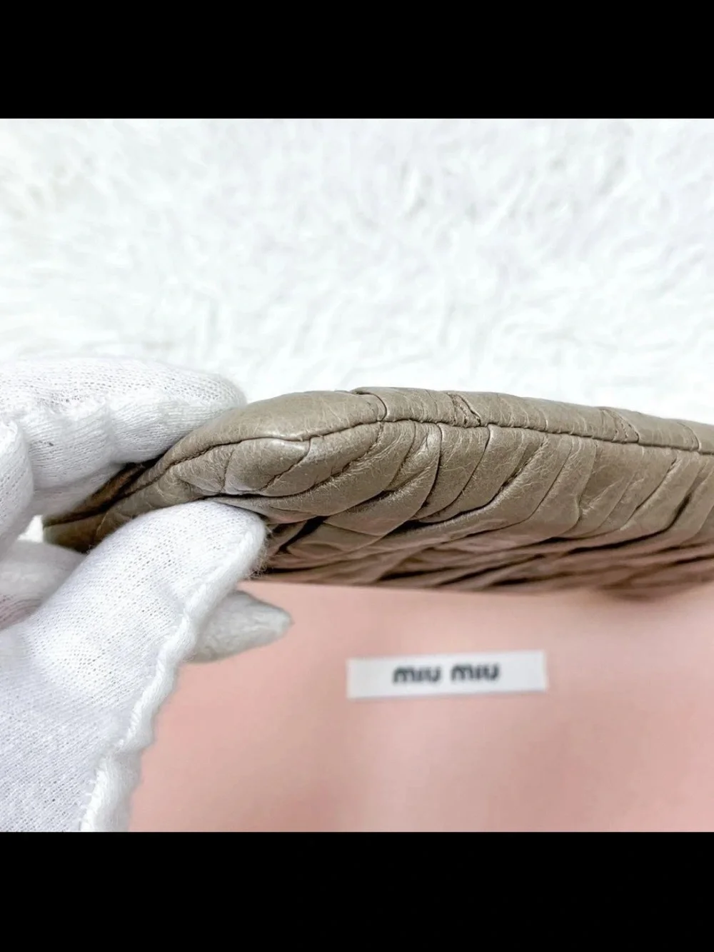 Miu Miu Metallic Taupe Matelassé Zip Wallet with Gold Logo
